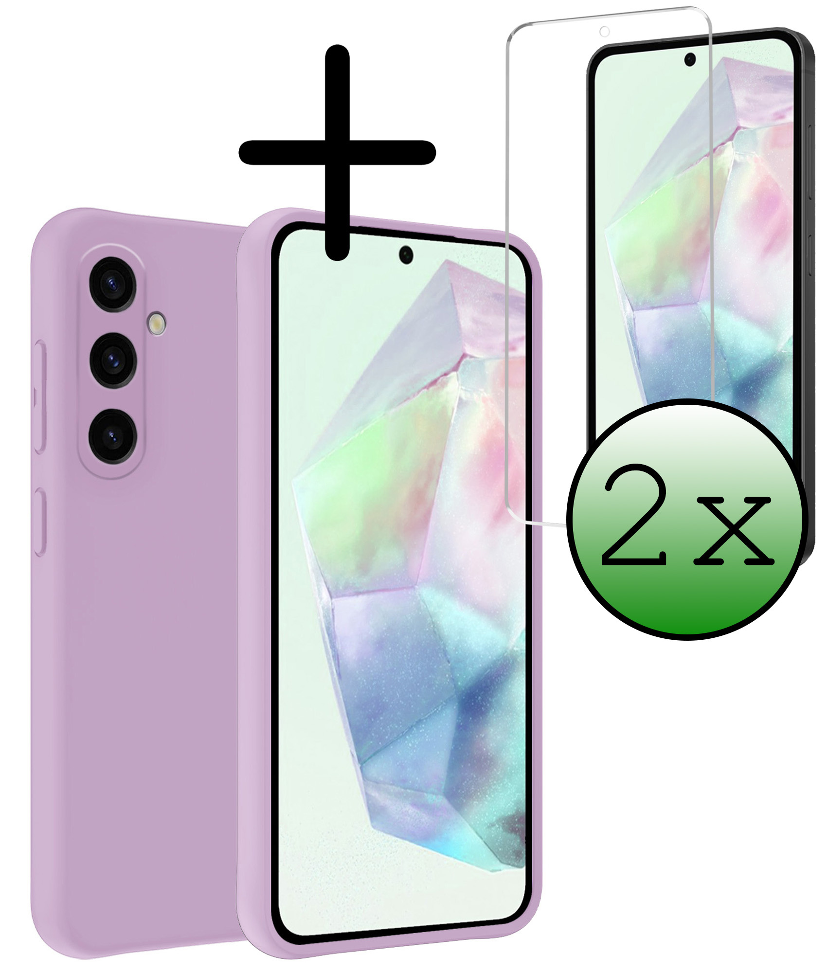 BASEY. Hoes Geschikt voor Samsung A35 Hoesje Siliconen Back Cover Case Met 2x Screenprotector - Hoesje Geschikt voor Samsung Galaxy A35 5G Hoes Cover Hoesje - Lila