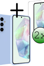 BASEY. Hoes Geschikt voor Samsung A35 Hoesje Siliconen Back Cover Case Met 2x Screenprotector - Hoesje Geschikt voor Samsung Galaxy A35 5G Hoes Cover Hoesje - Lichtblauw