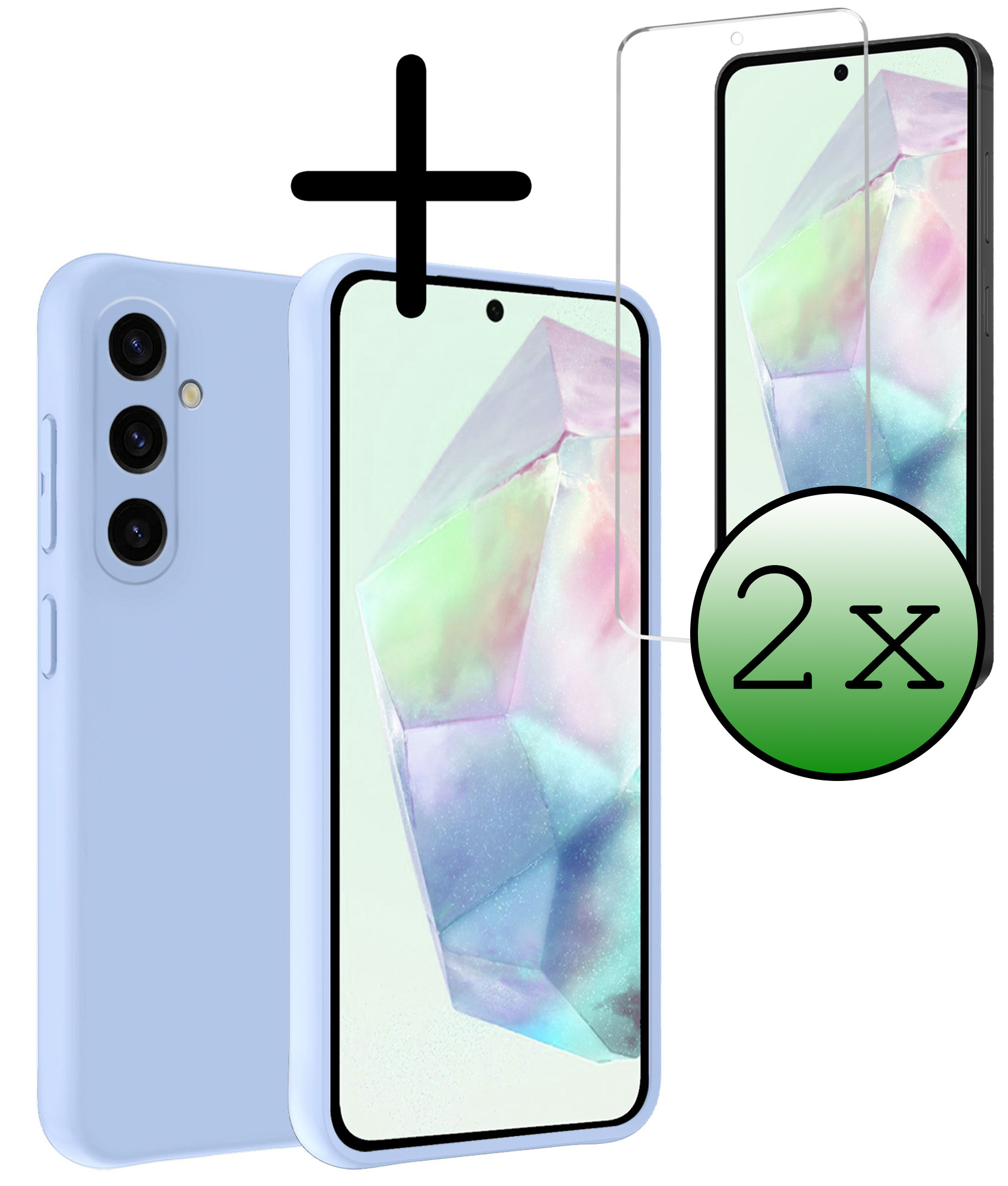 BASEY. Hoes Geschikt voor Samsung A35 Hoesje Siliconen Back Cover Case Met 2x Screenprotector - Hoesje Geschikt voor Samsung Galaxy A35 5G Hoes Cover Hoesje - Lichtblauw