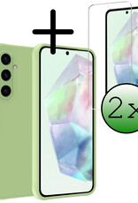 BASEY. Hoes Geschikt voor Samsung A35 Hoesje Siliconen Back Cover Case Met 2x Screenprotector - Hoesje Geschikt voor Samsung Galaxy A35 5G Hoes Cover Hoesje - Groen