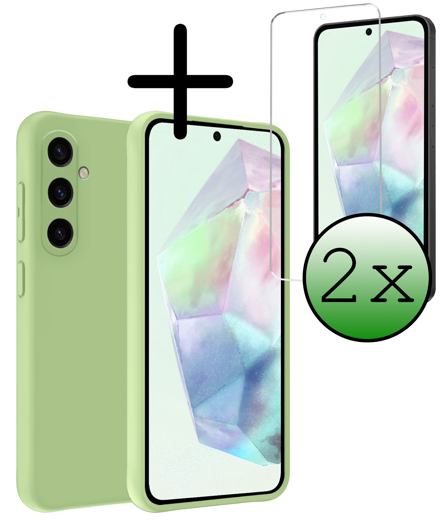 BASEY. Hoes Geschikt voor Samsung A35 Hoesje Siliconen Back Cover Case Met 2x Screenprotector - Hoesje Geschikt voor Samsung Galaxy A35 5G Hoes Cover Hoesje - Groen
