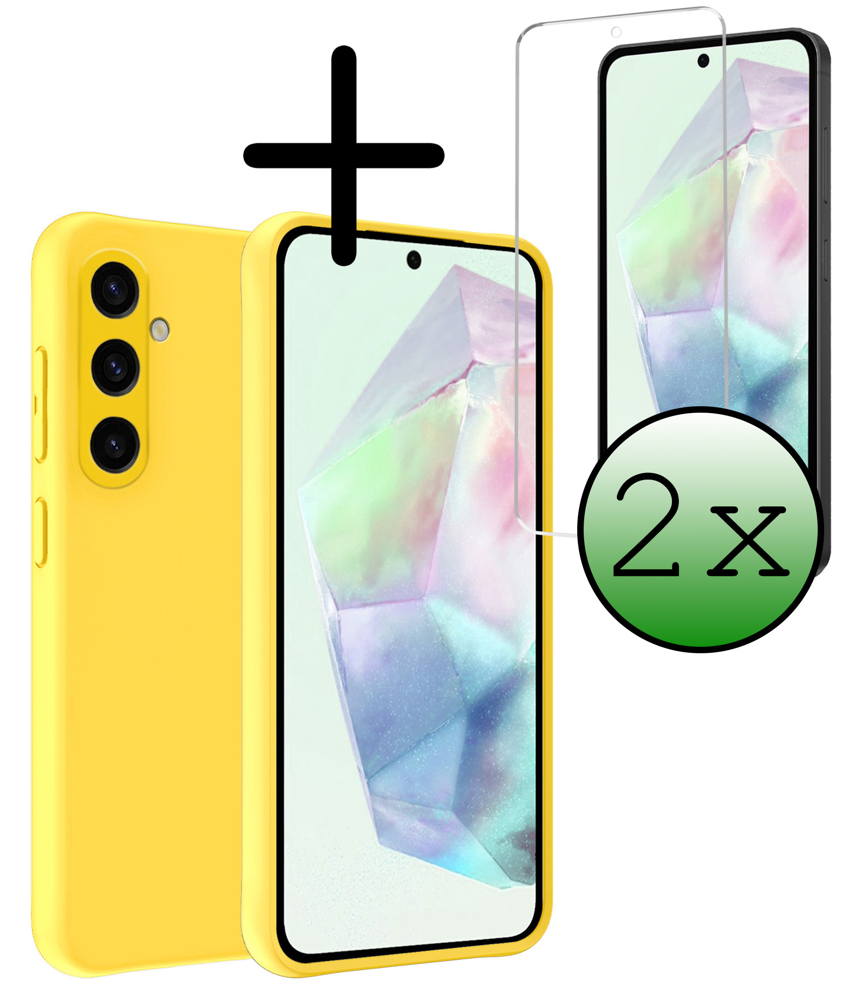 BASEY. Hoes Geschikt voor Samsung A35 Hoesje Siliconen Back Cover Case Met 2x Screenprotector - Hoesje Geschikt voor Samsung Galaxy A35 5G Hoes Cover Hoesje - Geel