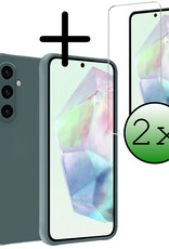 BASEY. Hoes Geschikt voor Samsung A35 Hoesje Siliconen Back Cover Case Met 2x Screenprotector - Hoesje Geschikt voor Samsung Galaxy A35 5G Hoes Cover Hoesje - Donkergroen