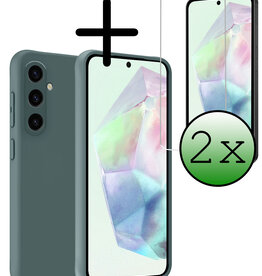 BASEY. BASEY. Samsung Galaxy A35 Hoesje Siliconen Met 2x Screenprotector - Donkergroen