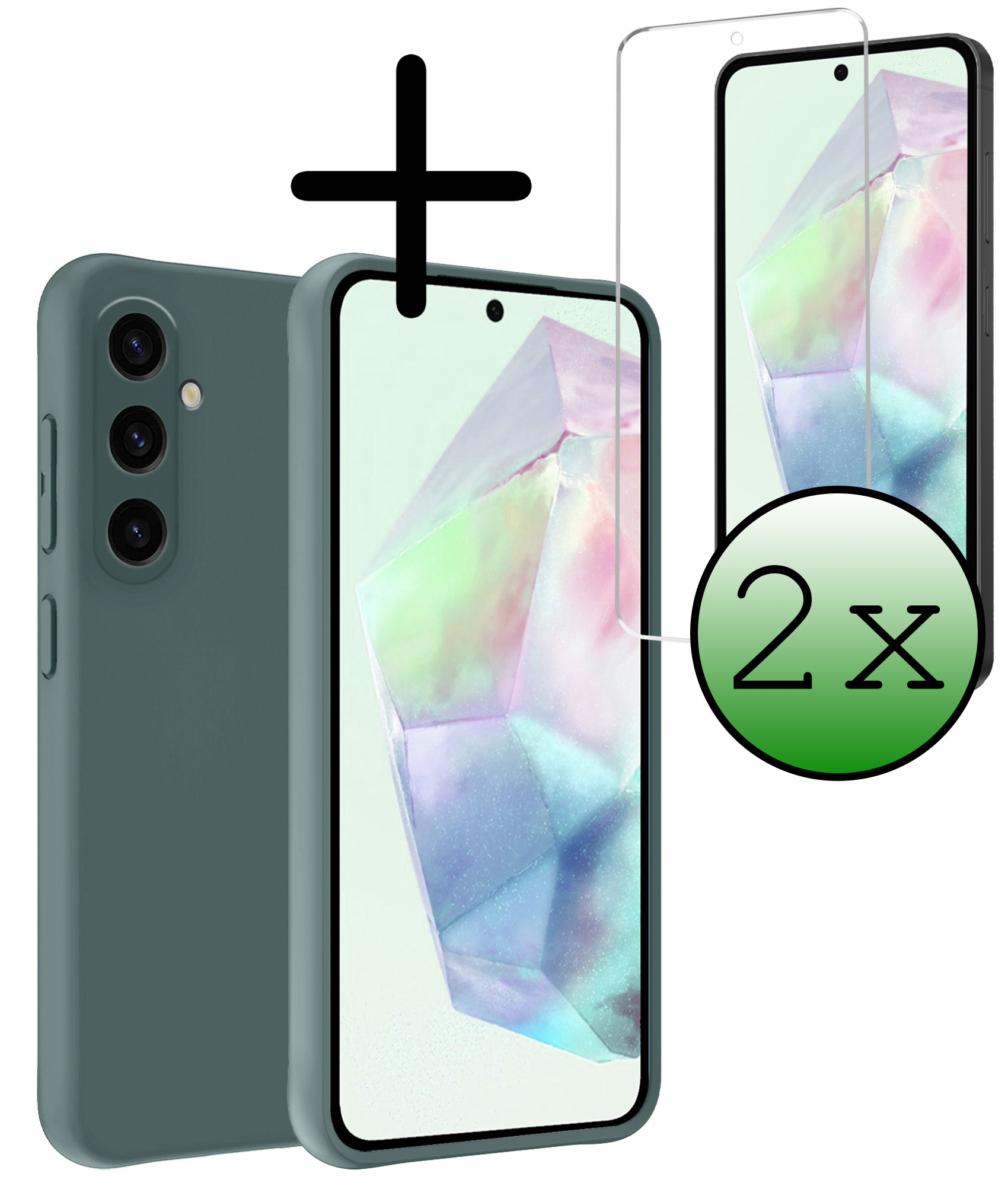 BASEY. Hoes Geschikt voor Samsung A35 Hoesje Siliconen Back Cover Case Met 2x Screenprotector - Hoesje Geschikt voor Samsung Galaxy A35 5G Hoes Cover Hoesje - Donkergroen