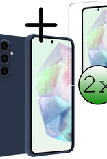 BASEY. Hoes Geschikt voor Samsung A35 Hoesje Siliconen Back Cover Case Met 2x Screenprotector - Hoesje Geschikt voor Samsung Galaxy A35 5G Hoes Cover Hoesje - Donkerblauw