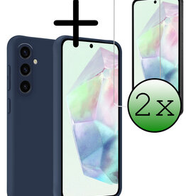 BASEY. BASEY. Samsung Galaxy A35 Hoesje Siliconen Met 2x Screenprotector - Donkerblauw
