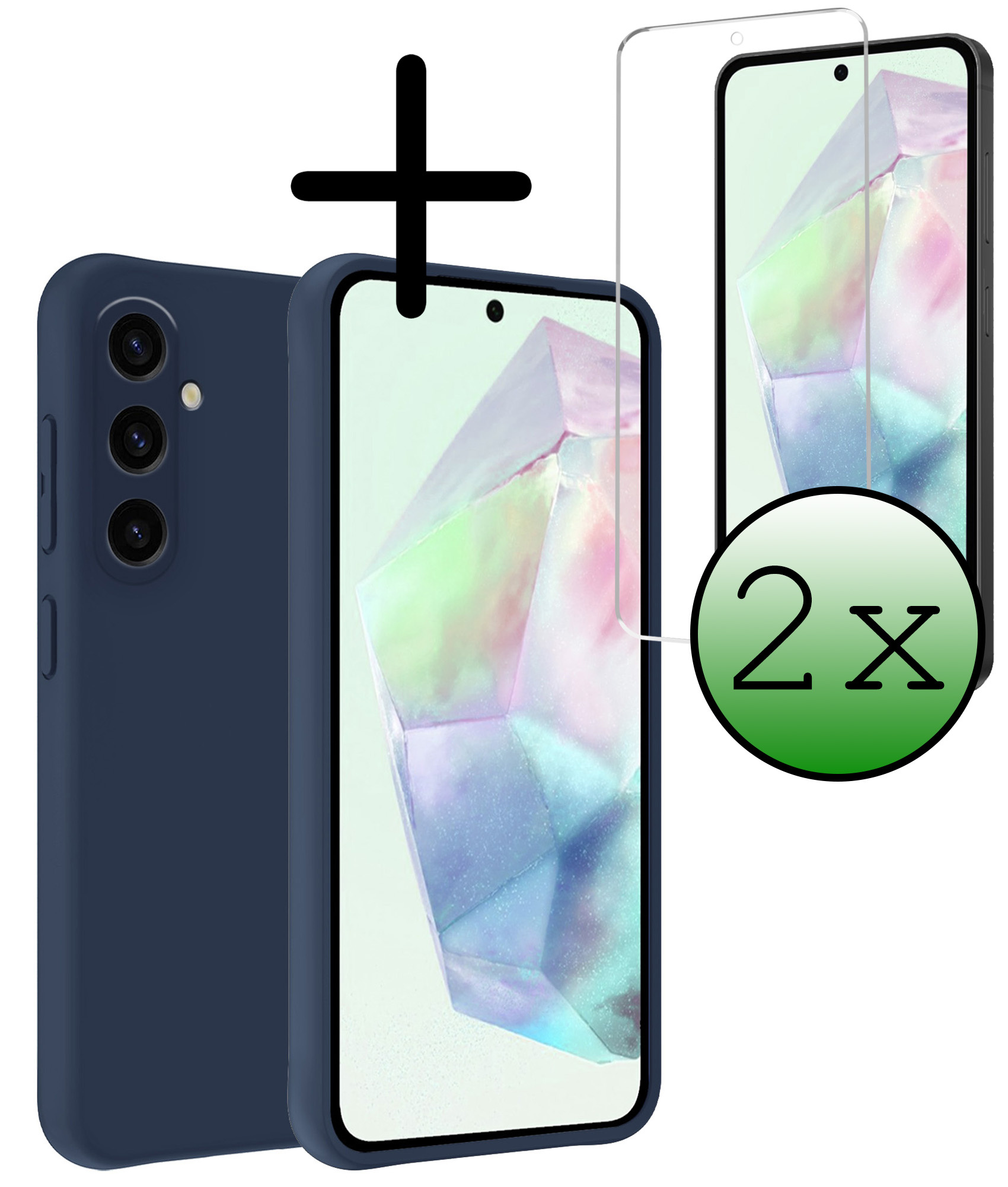 BASEY. Hoes Geschikt voor Samsung A35 Hoesje Siliconen Back Cover Case Met 2x Screenprotector - Hoesje Geschikt voor Samsung Galaxy A35 5G Hoes Cover Hoesje - Donkerblauw