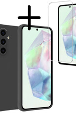 BASEY. Hoes Geschikt voor Samsung A35 Hoesje Siliconen Back Cover Case Met Screenprotector - Hoesje Geschikt voor Samsung Galaxy A35 5G Hoes Cover Hoesje - Zwart