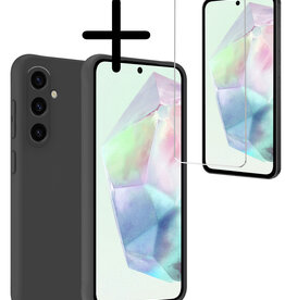 BASEY. BASEY. Samsung Galaxy A35 Hoesje Siliconen Met Screenprotector - Zwart