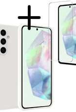 BASEY. Hoes Geschikt voor Samsung A35 Hoesje Siliconen Back Cover Case Met Screenprotector - Hoesje Geschikt voor Samsung Galaxy A35 5G Hoes Cover Hoesje - Wit