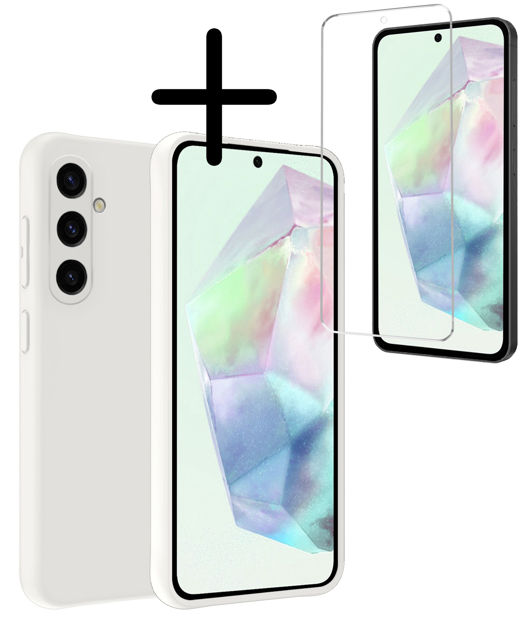 BASEY. Hoes Geschikt voor Samsung A35 Hoesje Siliconen Back Cover Case Met Screenprotector - Hoesje Geschikt voor Samsung Galaxy A35 5G Hoes Cover Hoesje - Wit