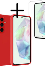 BASEY. Hoes Geschikt voor Samsung A35 Hoesje Siliconen Back Cover Case Met Screenprotector - Hoesje Geschikt voor Samsung Galaxy A35 5G Hoes Cover Hoesje - Rood