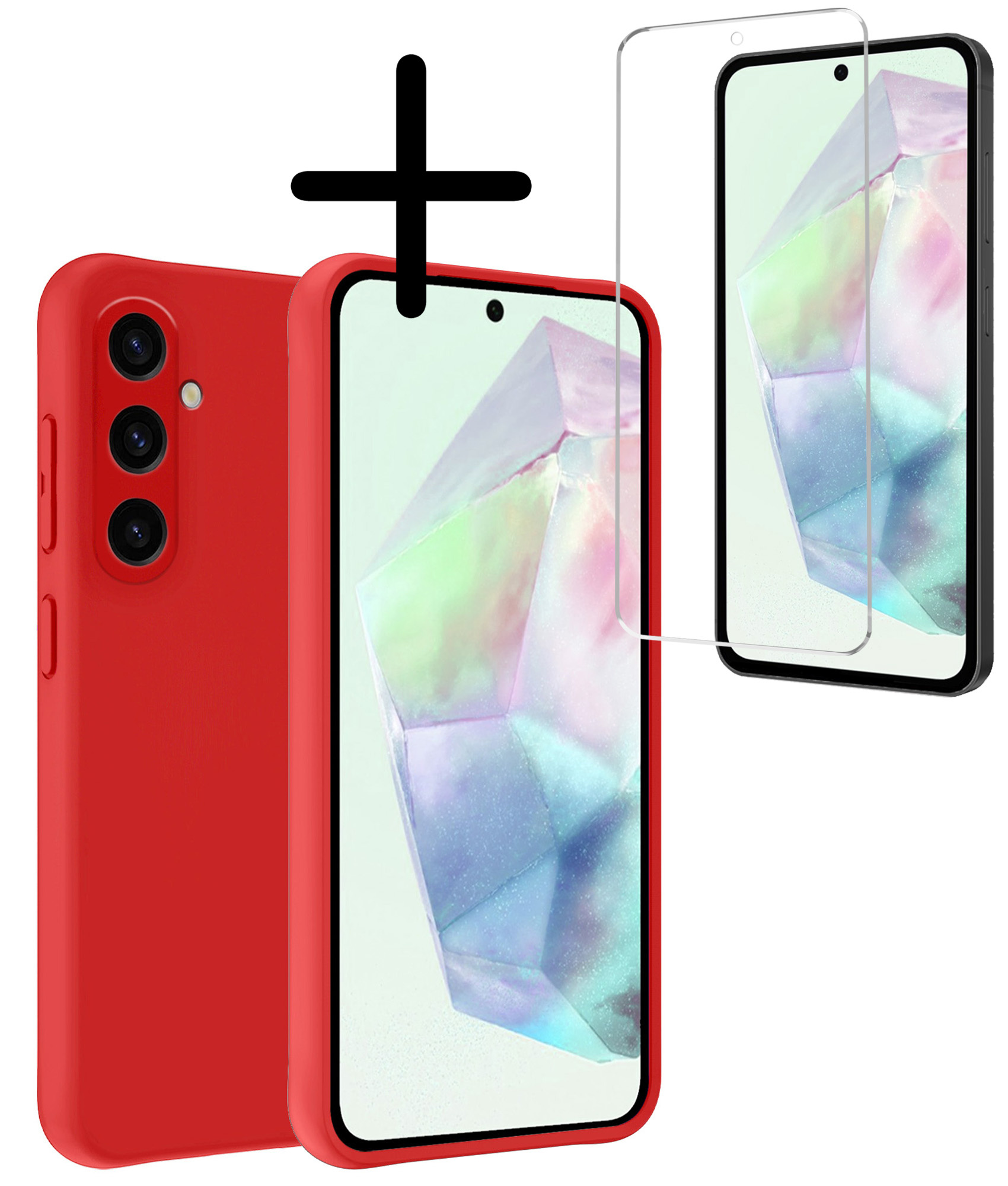 BASEY. Hoes Geschikt voor Samsung A35 Hoesje Siliconen Back Cover Case Met Screenprotector - Hoesje Geschikt voor Samsung Galaxy A35 5G Hoes Cover Hoesje - Rood