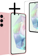 BASEY. Hoes Geschikt voor Samsung A35 Hoesje Siliconen Back Cover Case Met Screenprotector - Hoesje Geschikt voor Samsung Galaxy A35 5G Hoes Cover Hoesje - Lichtroze