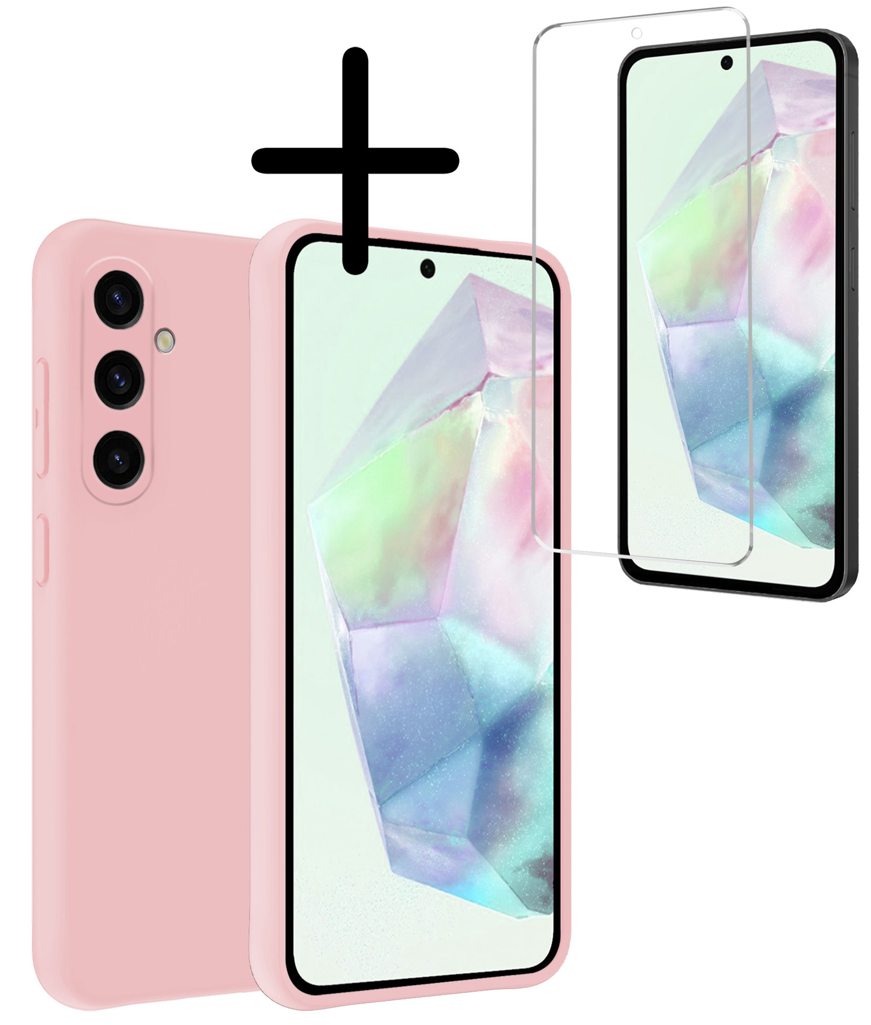 BASEY. Hoes Geschikt voor Samsung A35 Hoesje Siliconen Back Cover Case Met Screenprotector - Hoesje Geschikt voor Samsung Galaxy A35 5G Hoes Cover Hoesje - Lichtroze