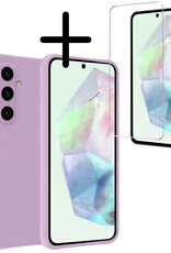 BASEY. Hoes Geschikt voor Samsung A35 Hoesje Siliconen Back Cover Case Met Screenprotector - Hoesje Geschikt voor Samsung Galaxy A35 5G Hoes Cover Hoesje - Lila