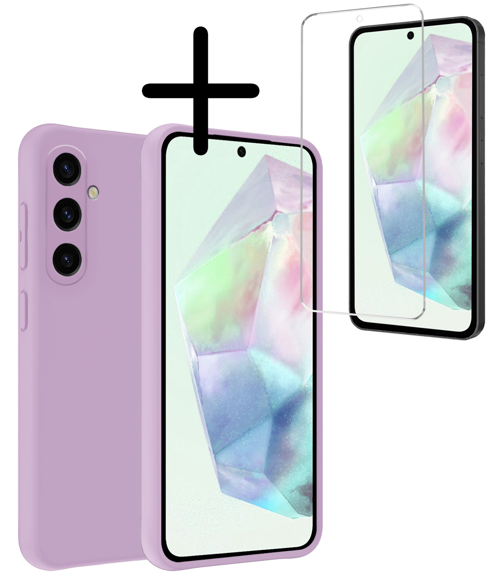 BASEY. Hoes Geschikt voor Samsung A35 Hoesje Siliconen Back Cover Case Met Screenprotector - Hoesje Geschikt voor Samsung Galaxy A35 5G Hoes Cover Hoesje - Lila