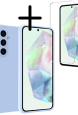 BASEY. Hoes Geschikt voor Samsung A35 Hoesje Siliconen Back Cover Case Met Screenprotector - Hoesje Geschikt voor Samsung Galaxy A35 5G Hoes Cover Hoesje - Lichtblauw