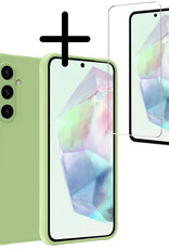 BASEY. Hoes Geschikt voor Samsung A35 Hoesje Siliconen Back Cover Case Met Screenprotector - Hoesje Geschikt voor Samsung Galaxy A35 5G Hoes Cover Hoesje - Groen