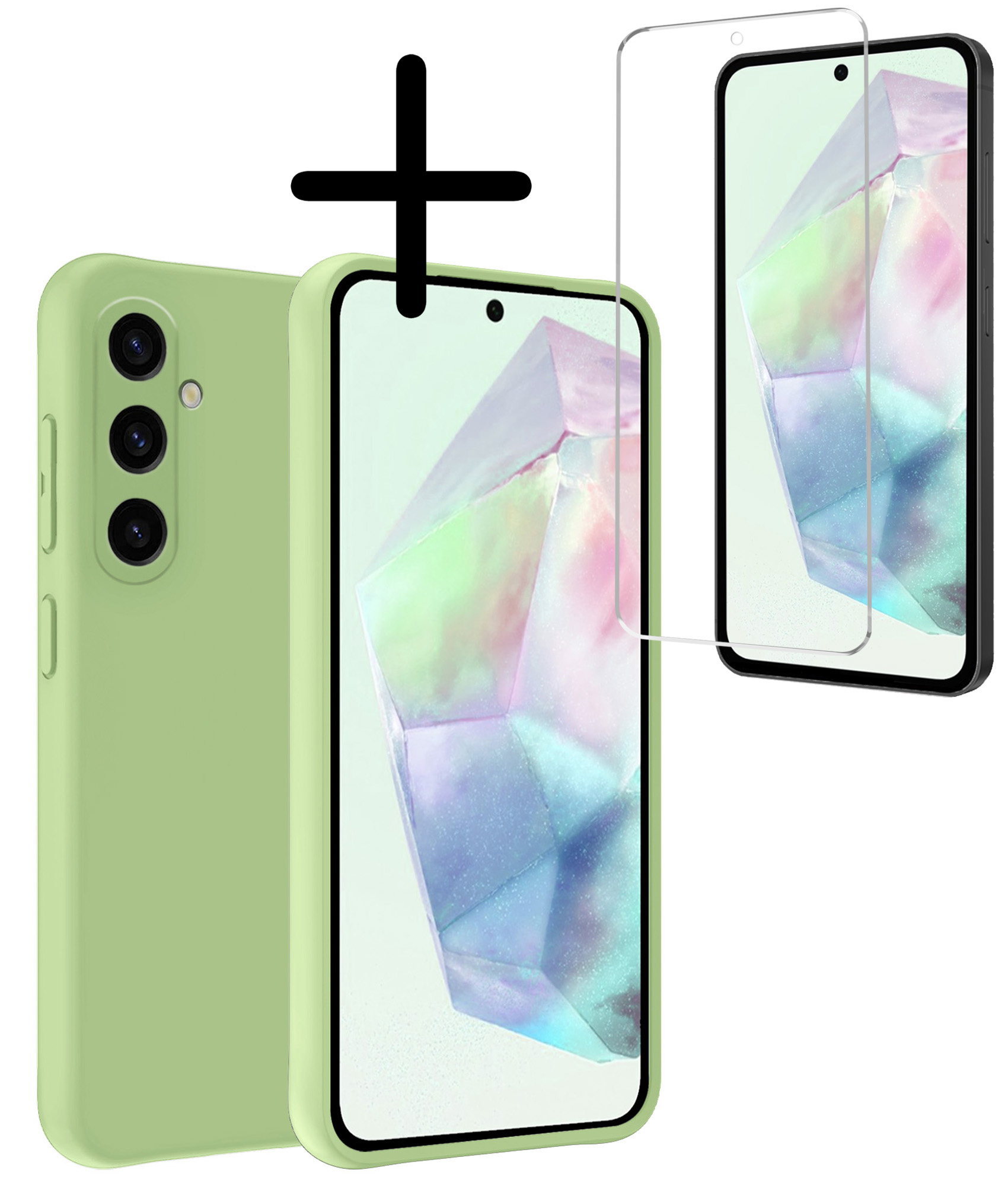 BASEY. Hoes Geschikt voor Samsung A35 Hoesje Siliconen Back Cover Case Met Screenprotector - Hoesje Geschikt voor Samsung Galaxy A35 5G Hoes Cover Hoesje - Groen