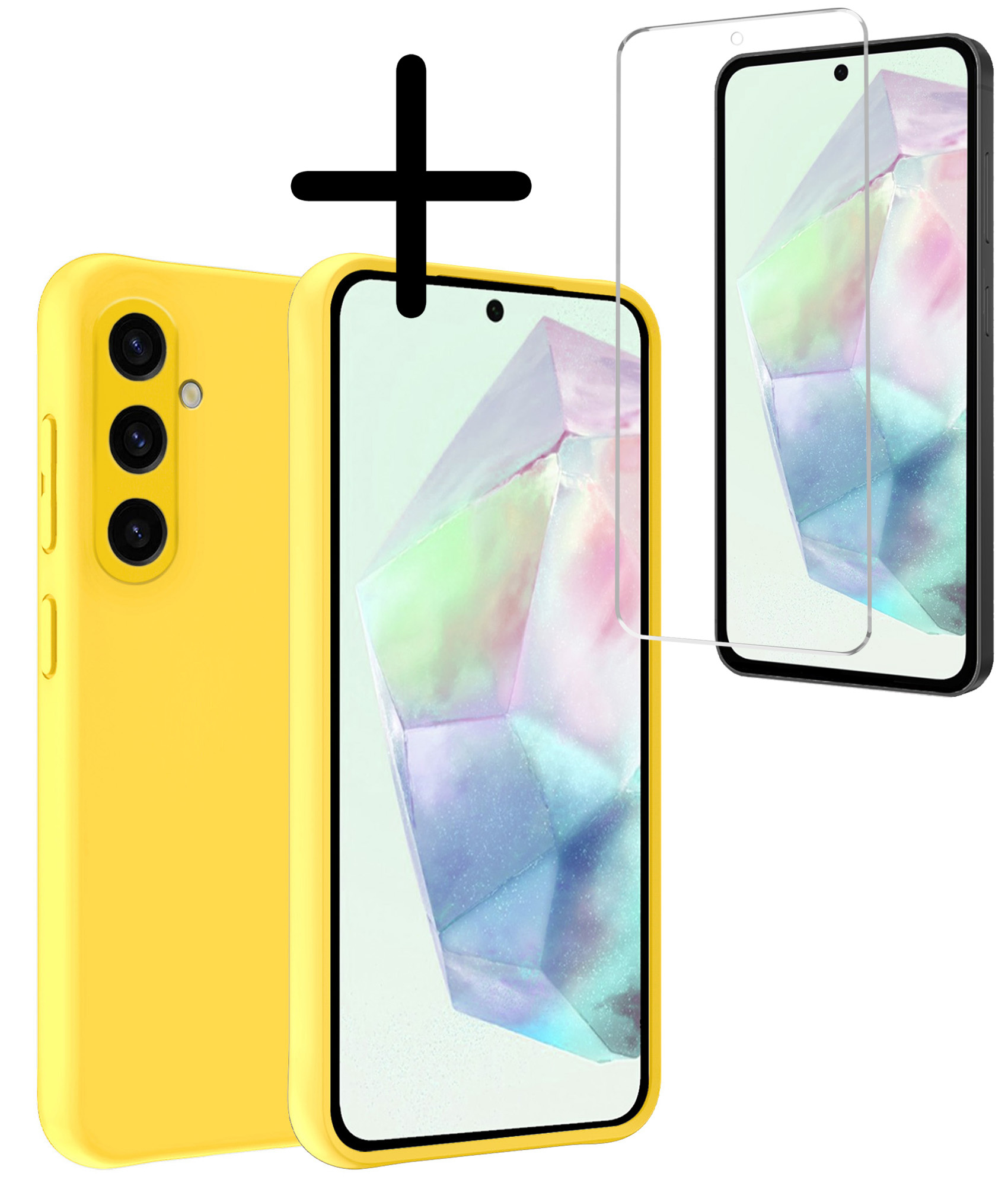 BASEY. Hoes Geschikt voor Samsung A35 Hoesje Siliconen Back Cover Case Met Screenprotector - Hoesje Geschikt voor Samsung Galaxy A35 5G Hoes Cover Hoesje - Geel