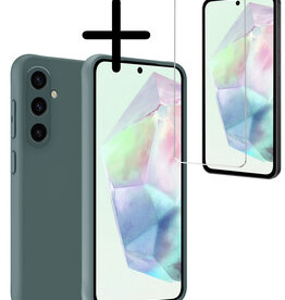 BASEY. BASEY. Samsung Galaxy A35 Hoesje Siliconen Met Screenprotector - Donkergroen