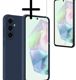 BASEY. BASEY. Samsung Galaxy A35 Hoesje Siliconen Met Screenprotector - Donkerblauw
