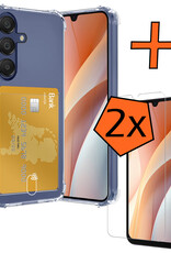 Nomfy Hoesje Geschikt voor Samsung A15 Hoesje Pasjeshouder Shockproof Pas Houder Met 2x Screenprotector - Hoesje Geschikt voor Samsung Galaxy A15 Hoes Met Kaarthouder - Transparant