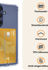 Nomfy Hoesje Geschikt voor Samsung A15 Hoesje Pasjeshouder Shockproof Pas Houder Met 2x Screenprotector - Hoesje Geschikt voor Samsung Galaxy A15 Hoes Met Kaarthouder - Transparant