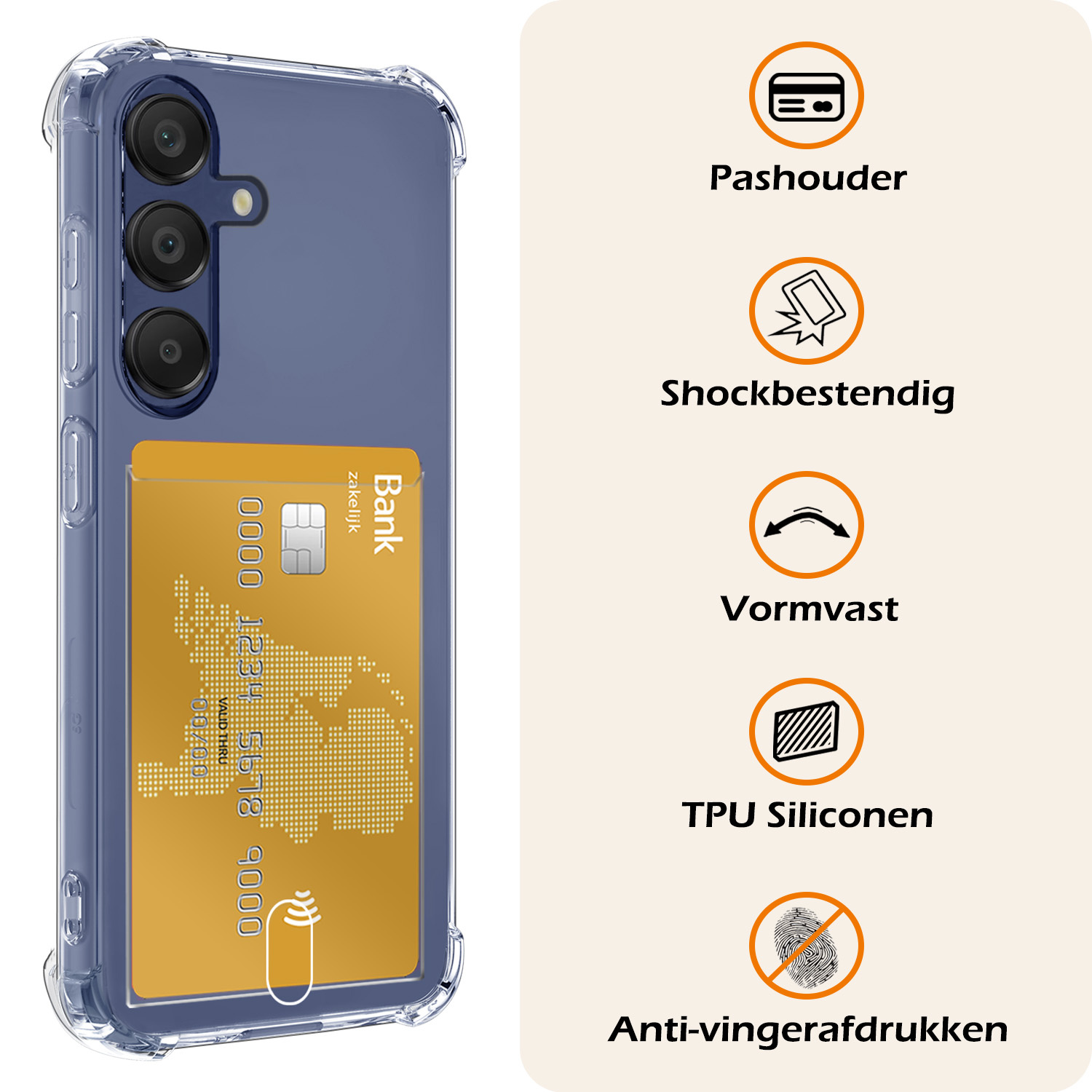 Nomfy Hoesje Geschikt voor Samsung A15 Hoesje Pasjeshouder Shockproof Pas Houder Met 2x Screenprotector - Hoesje Geschikt voor Samsung Galaxy A15 Hoes Met Kaarthouder - Transparant