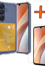 Nomfy Hoesje Geschikt voor Samsung A15 Hoesje Pasjeshouder Shockproof Pas Houder Met Screenprotector - Hoesje Geschikt voor Samsung Galaxy A15 Hoes Met Kaarthouder - Transparant