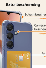 Nomfy Hoesje Geschikt voor Samsung A15 Hoesje Pasjeshouder Shockproof Pas Houder Met Screenprotector - Hoesje Geschikt voor Samsung Galaxy A15 Hoes Met Kaarthouder - Transparant