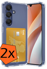 Nomfy Hoesje Geschikt voor Samsung A15 Hoesje Pasjeshouder Shockproof Pas Houder - Hoesje Geschikt voor Samsung Galaxy A15 Hoes Met Kaarthouder - Transparant - 2 PACK