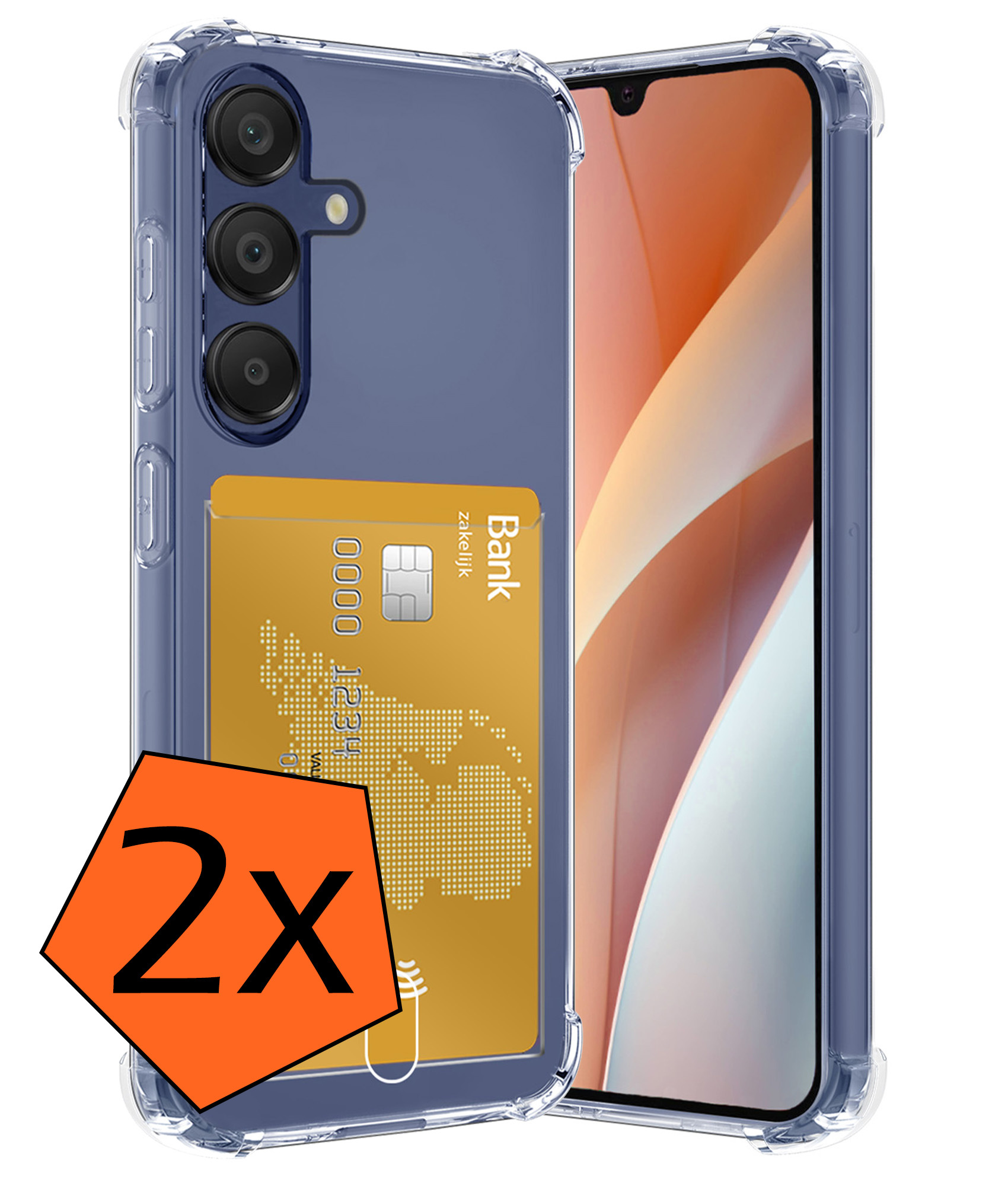Nomfy Hoesje Geschikt voor Samsung A15 Hoesje Pasjeshouder Shockproof Pas Houder - Hoesje Geschikt voor Samsung Galaxy A15 Hoes Met Kaarthouder - Transparant - 2 PACK