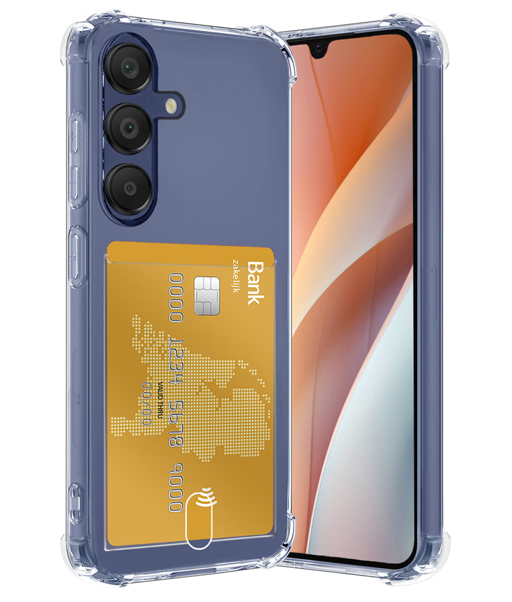 Nomfy Hoesje Geschikt voor Samsung A15 Hoesje Pasjeshouder Shockproof Pas Houder - Hoesje Geschikt voor Samsung Galaxy A15 Hoes Met Kaarthouder - Transparant