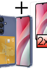 NoXx Hoes Geschikt voor Samsung A15 Hoesje Pasjeshouder Cover Shock Proof Case Siliconen Hoes Met Kaarthouder Met 2x Screenprotector - Transparant