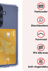 NoXx Hoes Geschikt voor Samsung A15 Hoesje Pasjeshouder Cover Shock Proof Case Siliconen Hoes Met Kaarthouder Met 2x Screenprotector - Transparant