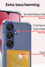 NoXx Hoes Geschikt voor Samsung A15 Hoesje Pasjeshouder Cover Shock Proof Case Siliconen Hoes Met Kaarthouder Met 2x Screenprotector - Transparant