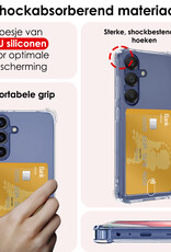 NoXx Hoes Geschikt voor Samsung A15 Hoesje Pasjeshouder Cover Shock Proof Case Siliconen Hoes Met Kaarthouder Met 2x Screenprotector - Transparant