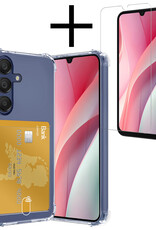 NoXx Hoes Geschikt voor Samsung A15 Hoesje Pasjeshouder Cover Shock Proof Case Siliconen Hoes Met Kaarthouder Met Screenprotector - Transparant