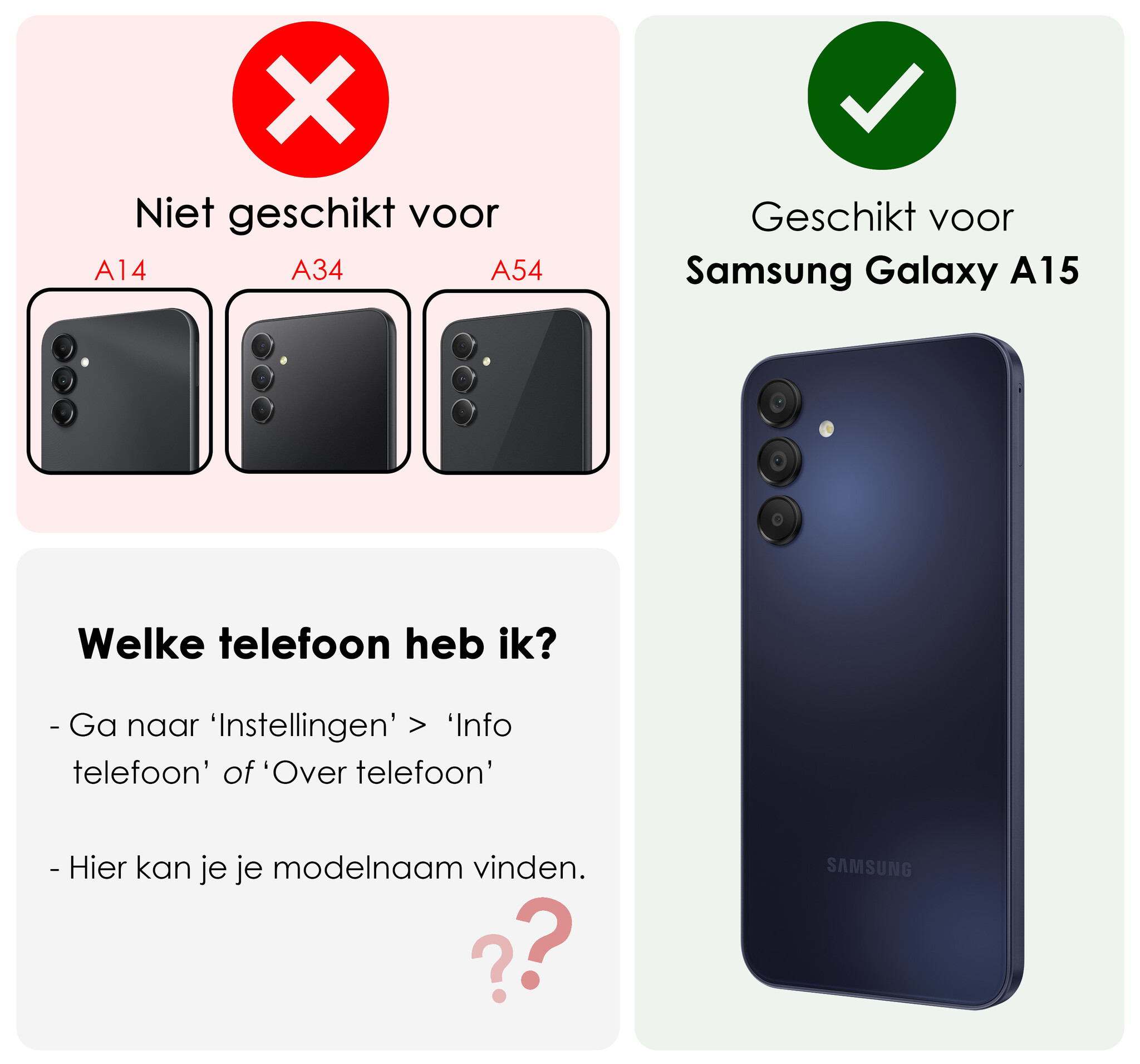 NoXx Hoes Geschikt voor Samsung A15 Hoesje Pasjeshouder Cover Shock Proof Case Siliconen Hoes Met Kaarthouder Met Screenprotector - Transparant
