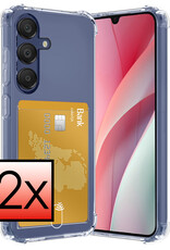 NoXx Hoes Geschikt voor Samsung A15 Hoesje Pasjeshouder Cover Shock Proof Case Siliconen Hoes Met Kaarthouder - Transparant - 2x