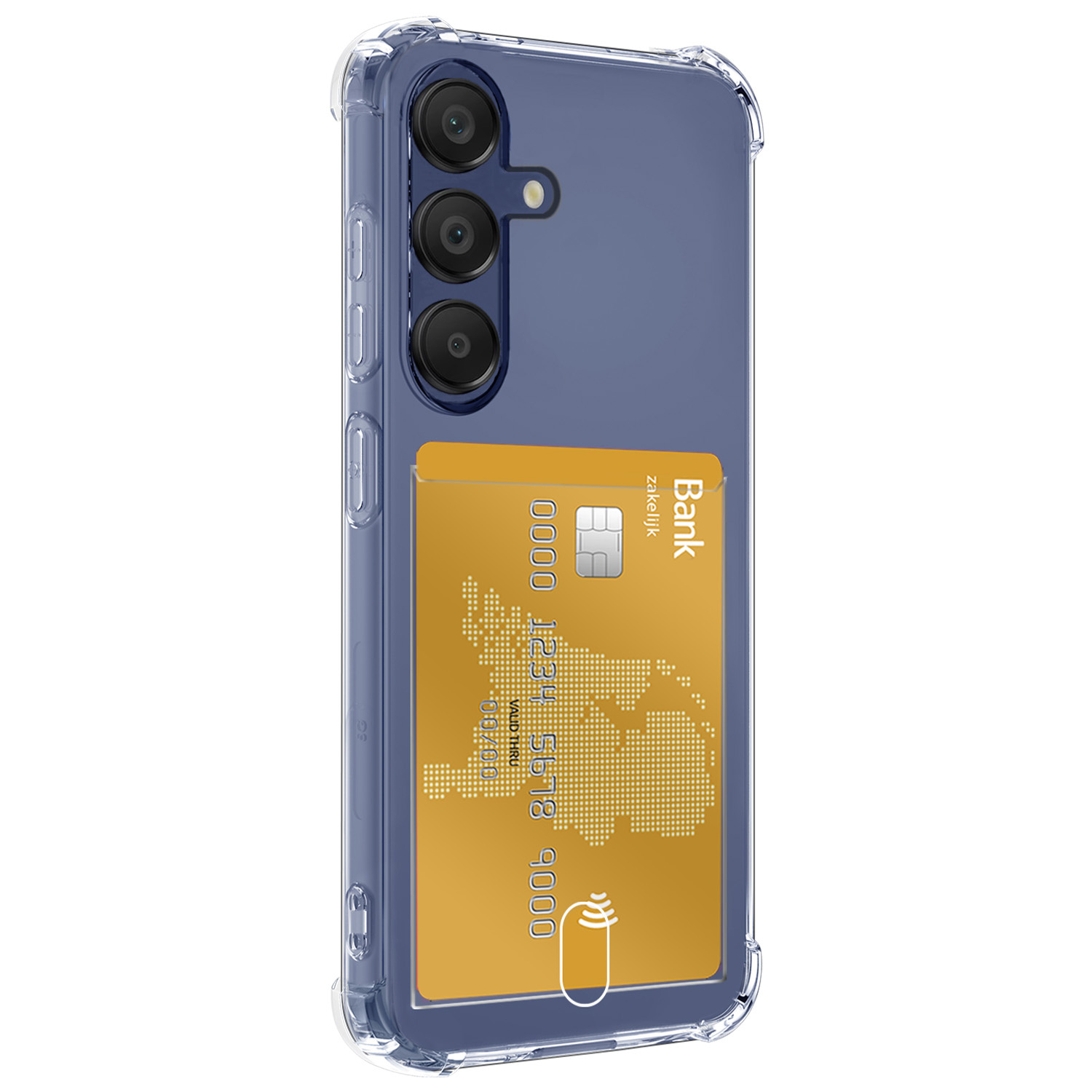 NoXx Hoes Geschikt voor Samsung A15 Hoesje Pasjeshouder Cover Shock Proof Case Siliconen Hoes Met Kaarthouder - Transparant - 2x