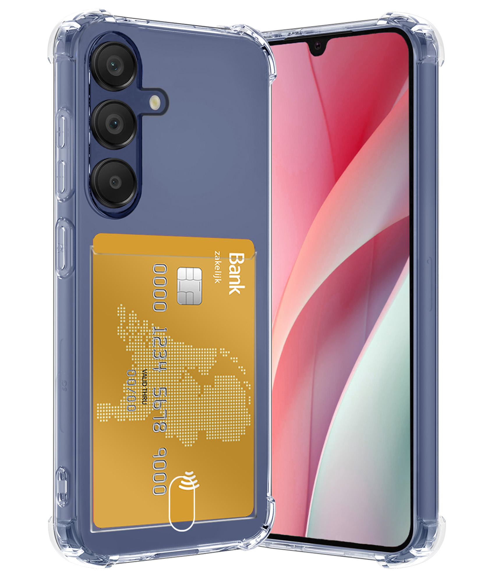 NoXx Hoes Geschikt voor Samsung A15 Hoesje Pasjeshouder Cover Shock Proof Case Siliconen Hoes Met Kaarthouder - Transparant