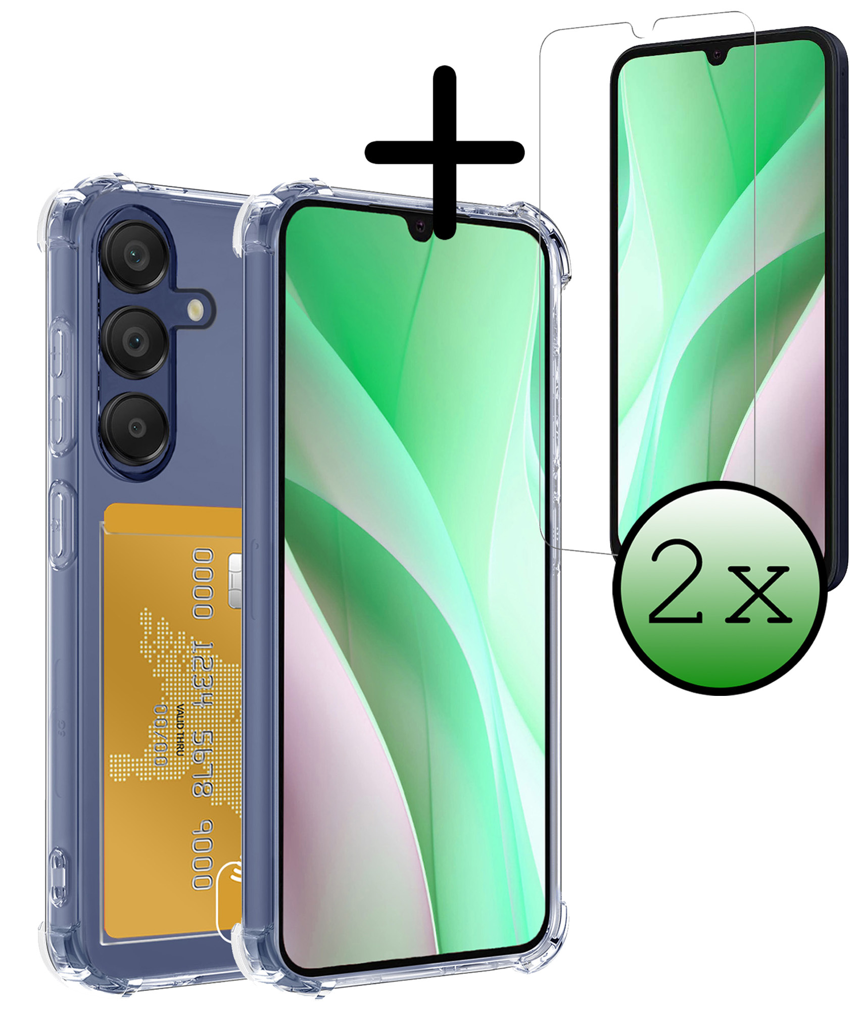 BASEY. Hoes Geschikt voor Samsung A15 Hoesje Shock Proof Case Hoes Met 2x Screenprotector - Hoesje Geschikt voor Samsung Galaxy A15 Hoes Cover Shockproof - Transparant
