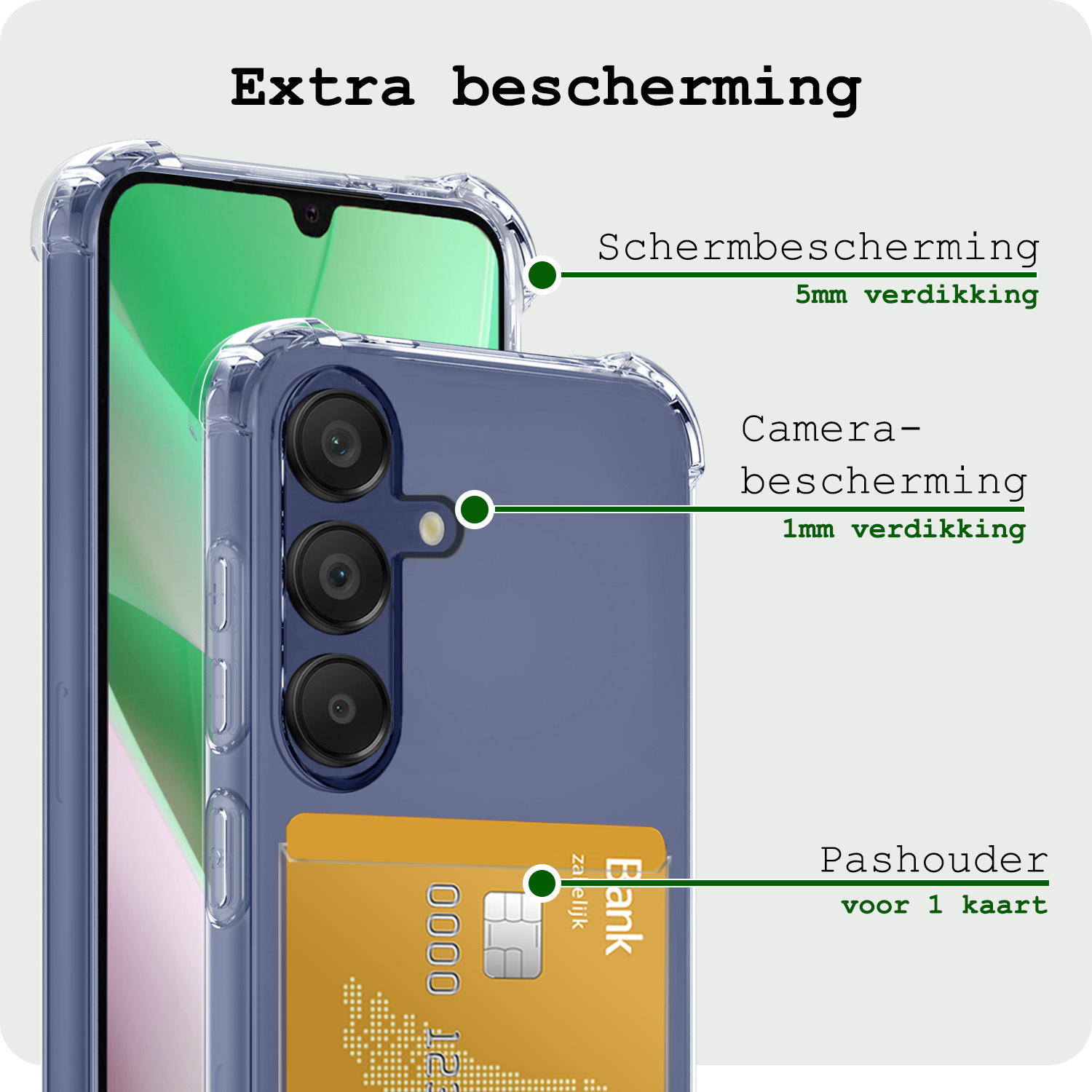 BASEY. Hoes Geschikt voor Samsung A15 Hoesje Shock Proof Case Hoes Met 2x Screenprotector - Hoesje Geschikt voor Samsung Galaxy A15 Hoes Cover Shockproof - Transparant