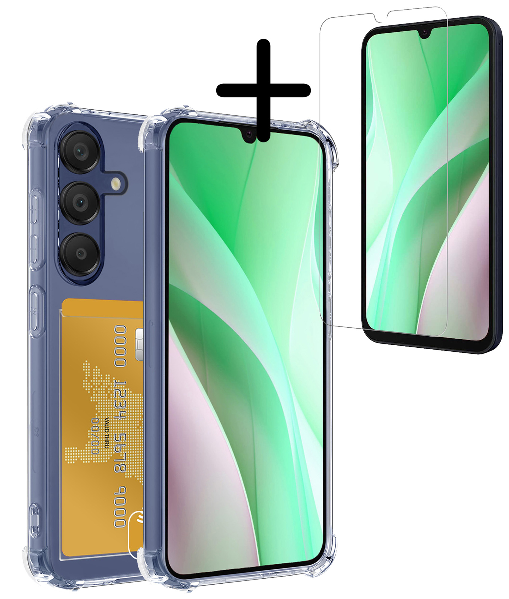 BASEY. Hoes Geschikt voor Samsung A15 Hoesje Shock Proof Case Hoes Met Screenprotector - Hoesje Geschikt voor Samsung Galaxy A15 Hoes Cover Shockproof - Transparant