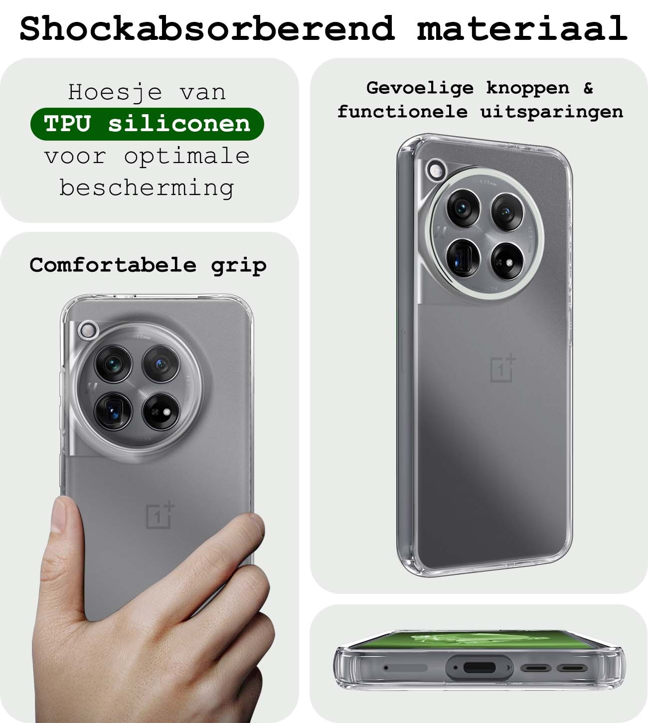 BASEY. Hoes Geschikt voor OnePlus 12 Hoesje Siliconen Back Cover Case - Hoesje Geschikt voor OnePlus 12 Hoes Cover Hoesje - Transparant
