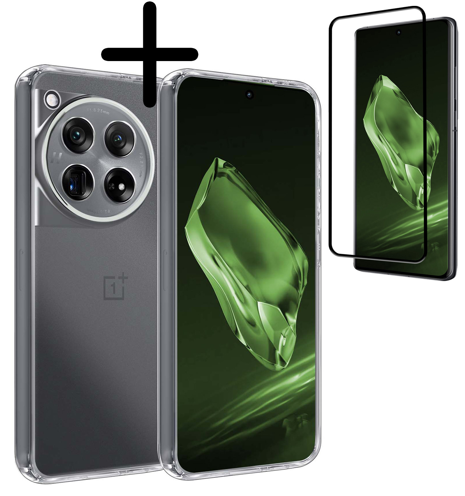 BASEY. Hoes Geschikt voor OnePlus 12 Hoesje Siliconen Back Cover Case Met Screenprotector - Hoesje Geschikt voor OnePlus 12 Hoes Cover Hoesje - Transparant